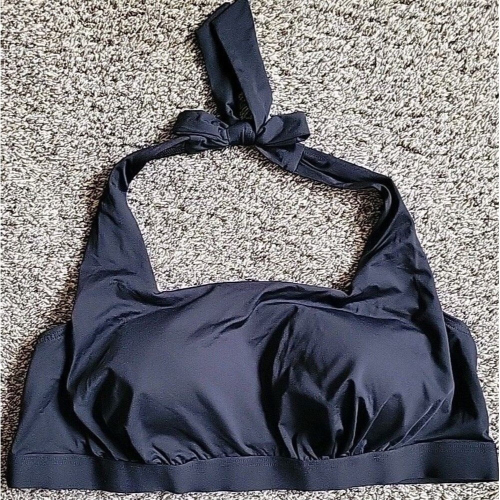 Lands’ End 1X 16-18W Black Solid Bikini Swim Top Halter Lined Padded Bra S120